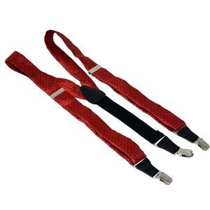 Gillmons Suspenders Braces Red Geometric Pattern Adjustable Clip On